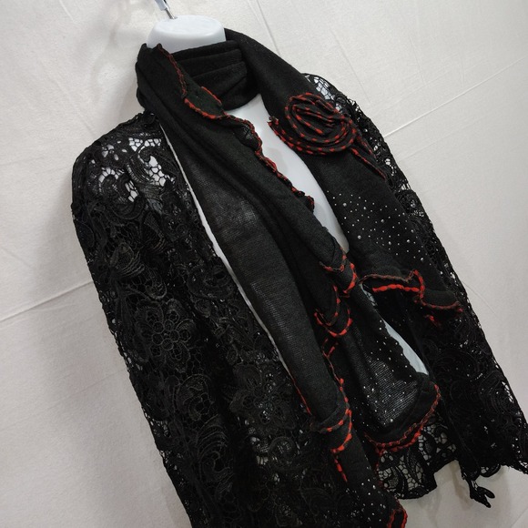 Pretty Angel Shawl Shoulder Neck Scarf Silk Blnd Floral Whimsigoth Witch Studded - Picture 3 of 8